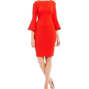 Calvin Klein Red Bell Sleeve Dress Size 4